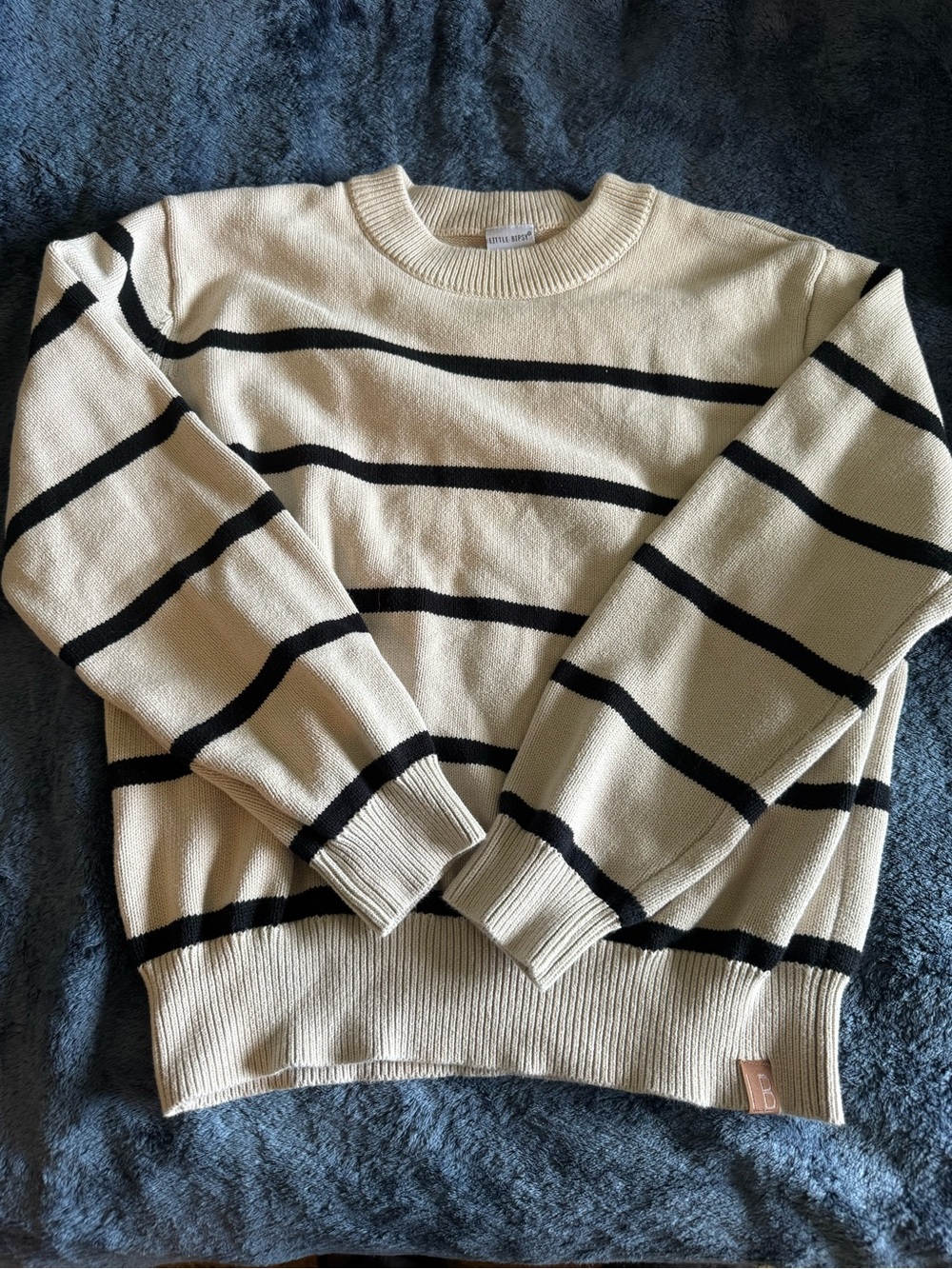 Little Bipsy Cream Ribbed Crewneck Sweater